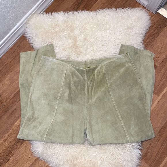 The Look by Randolph Duke Vintage Light Olive Green Suede Cropped Pants Sz 34 - Picture 1 of 10